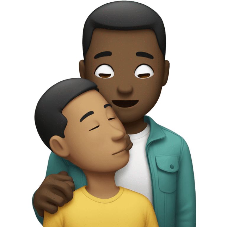 Asian man kissing a black man  emoji