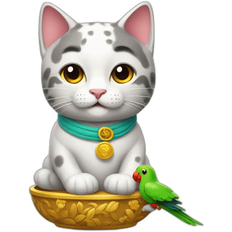 lucky cat with parrot emoji