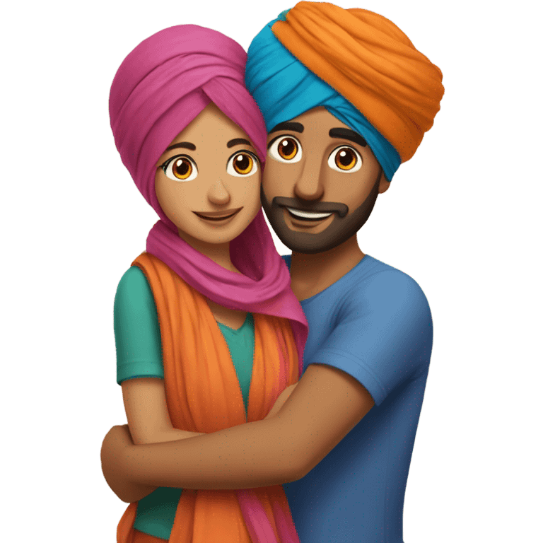 Hug with Punjabi couple boy with turban emoji