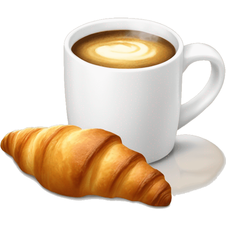 a white mug with steaming coffee and a fresh croissant next to it emoji