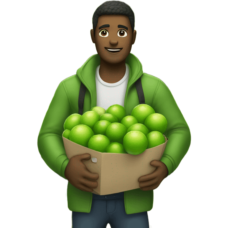 A man carrying many limes in his hands in a supermarket emoji