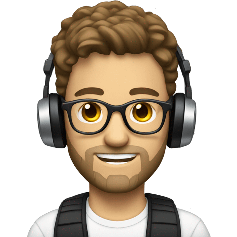 White Man with brown hair stubble and glasses DJing emoji