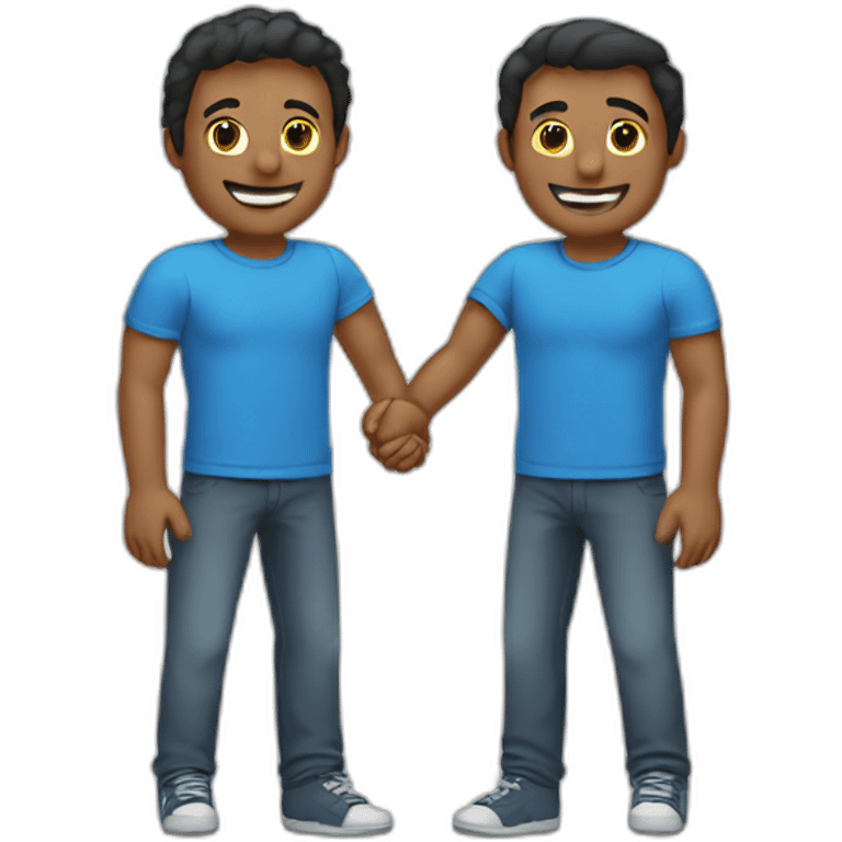 Two guys shaking hands wearing blue tshirt emoji