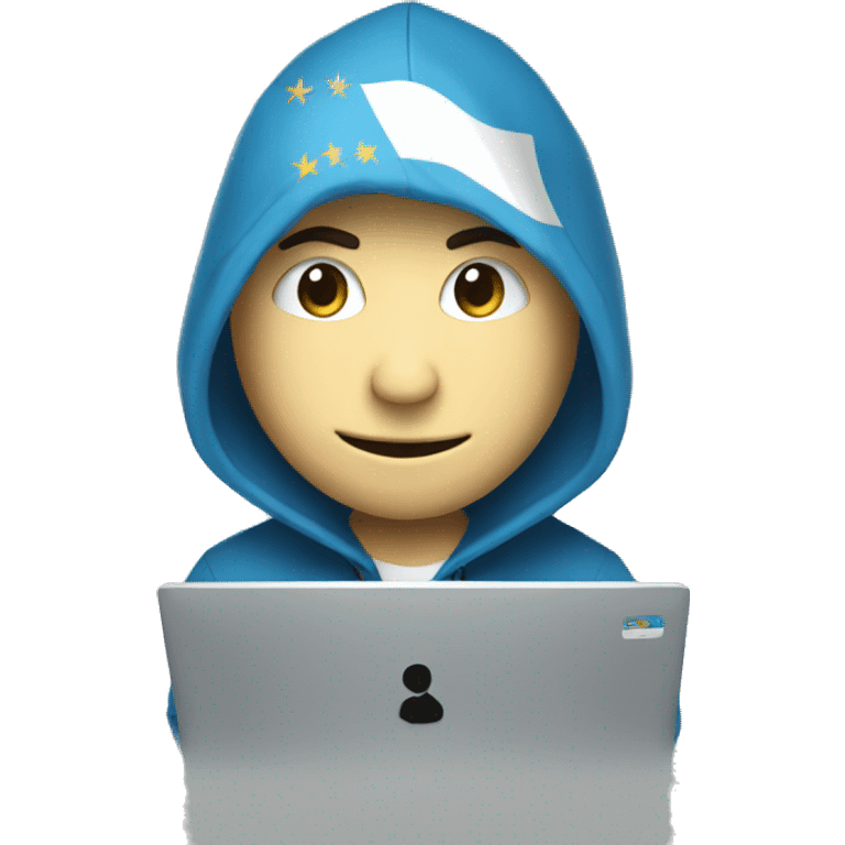 hacker using computer, with an argentinian flag behind the hacker emoji