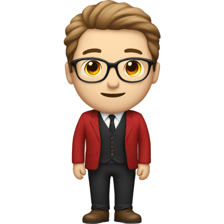 pale skinny guy with brown hair, black glasses and red suit emoji