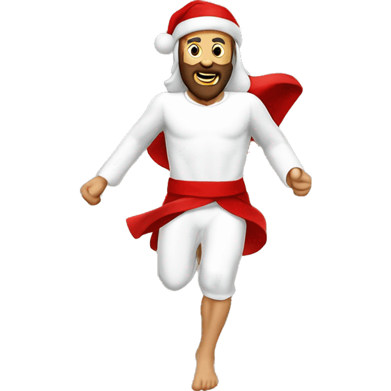 skipping sprint Jesus santa costume emoji