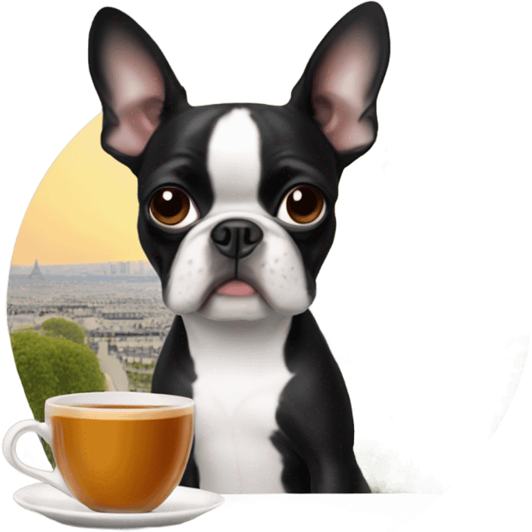 Boston Terrier sipping tea in paris  emoji