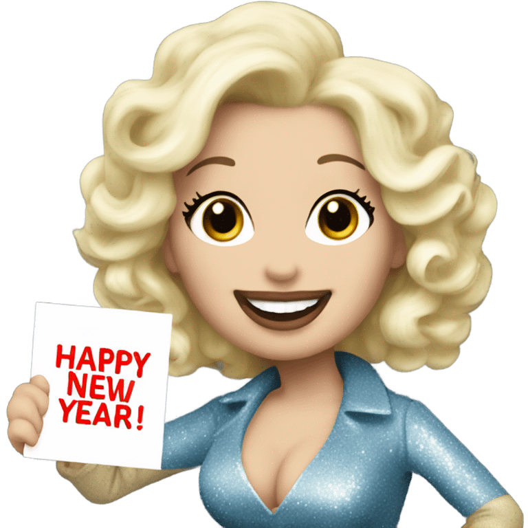 Dolly Parton holding happy new year sign  emoji