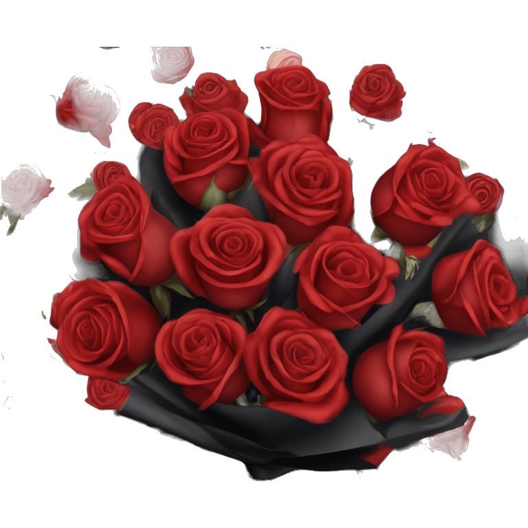 big bouquet of red roses with Dior black floral wrapping paper emoji