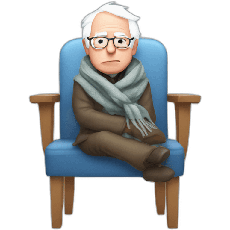 Bernie sanders freezing on chair wearing a scarf emoji