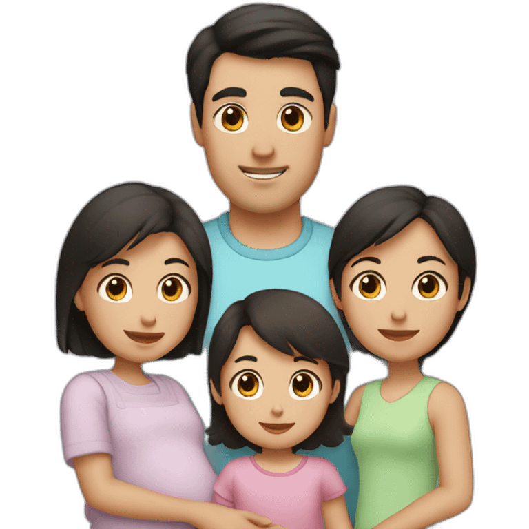 A family of 3, the dad has black hair, Mum has Brown hair and is prégnant, the baby girl has light Brown short hair emoji