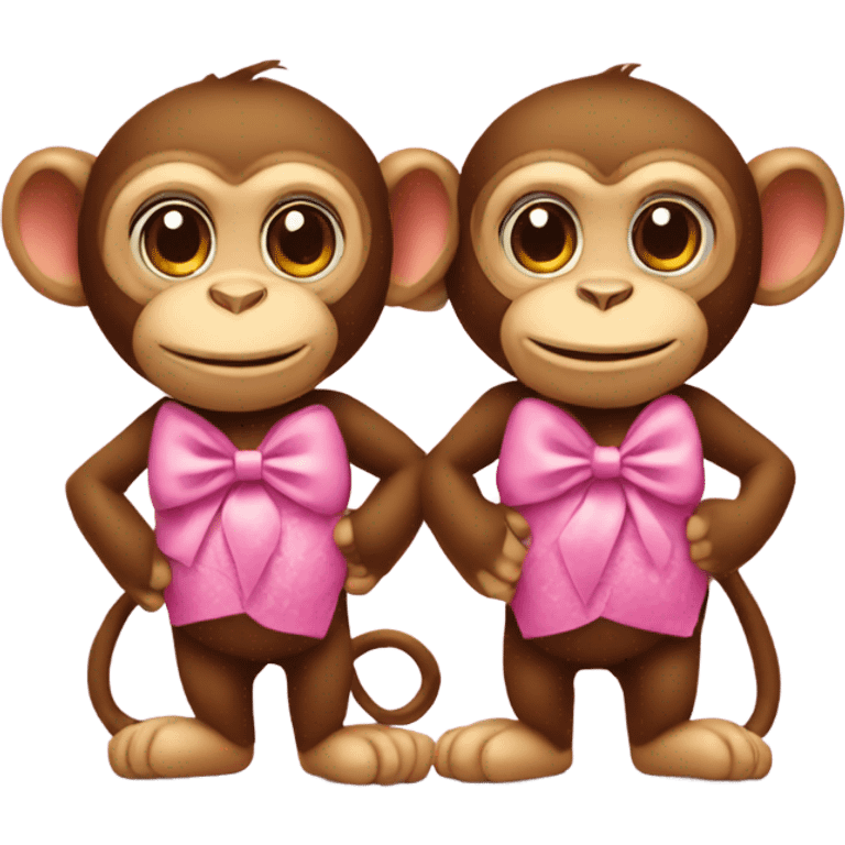 two monkeys in love, one is wearing a pink bow  emoji