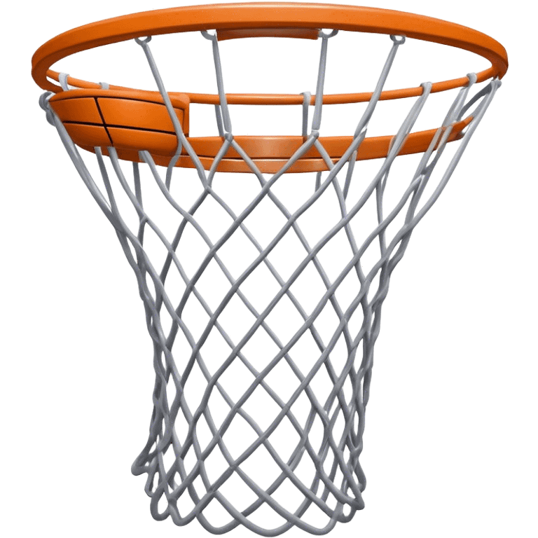 Cinematic Realistic image of a basketball hoop with a detailed metal rim and intricately woven net, captured in dynamic lighting that evokes the charged atmosphere of a competitive court emoji