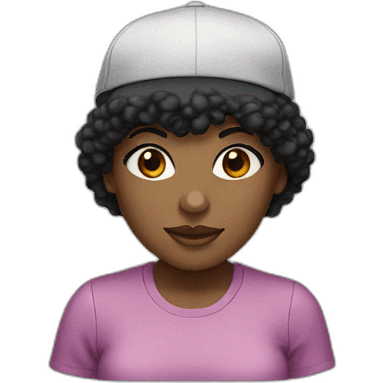 black girl, brown eyes, short black hair with a sully cap emoji