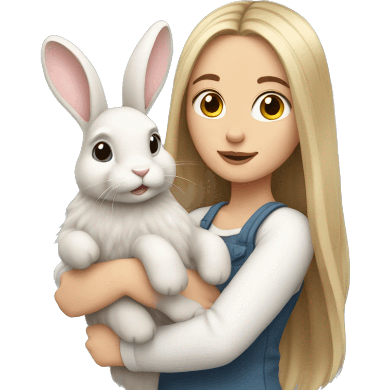 White Girl with long hair hold bunny  emoji