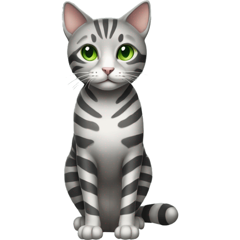 A striped grey cat with green eyes in full growth emoji