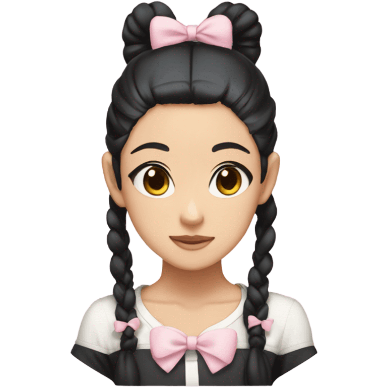 anime girl with two black pigtails and light pink bows  emoji