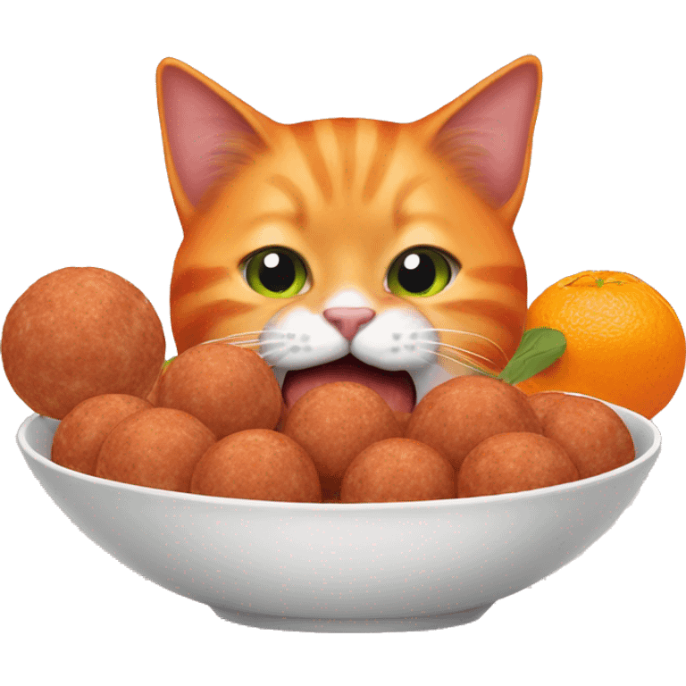 Orange cat eating meatballs ￼ emoji