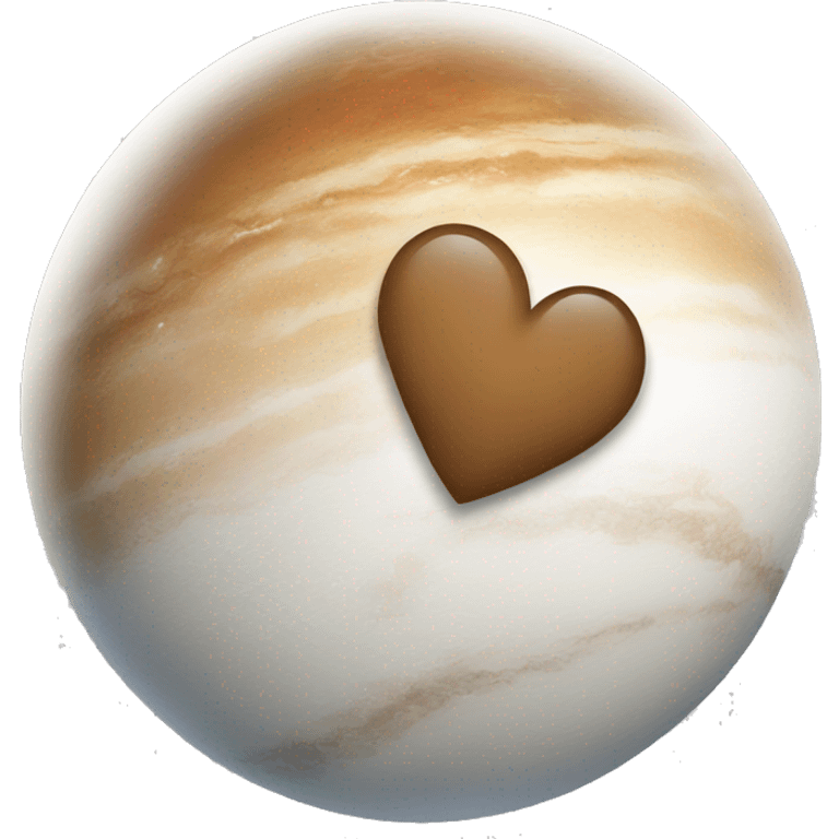 A planet, with rock and icy surface, mostly white and soft brown as colors, with a heart shape in light white  emoji