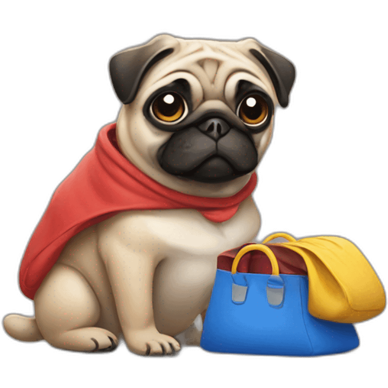 pug wearing bag with google clothes emoji