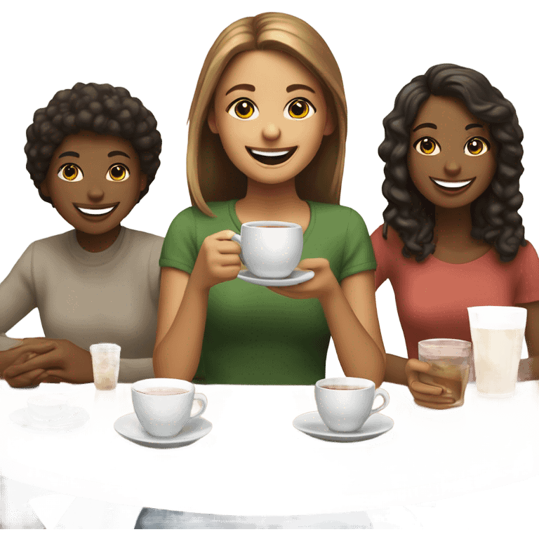 The girl is drinking tea with her friends emoji