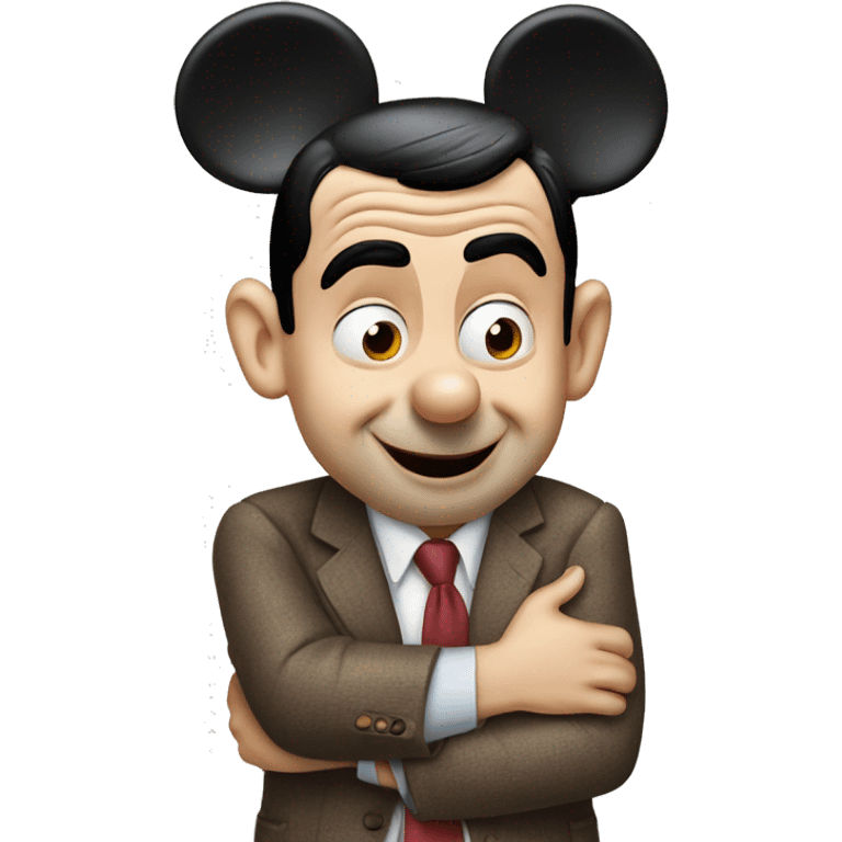 mr bean hugging with mickey mouse emoji