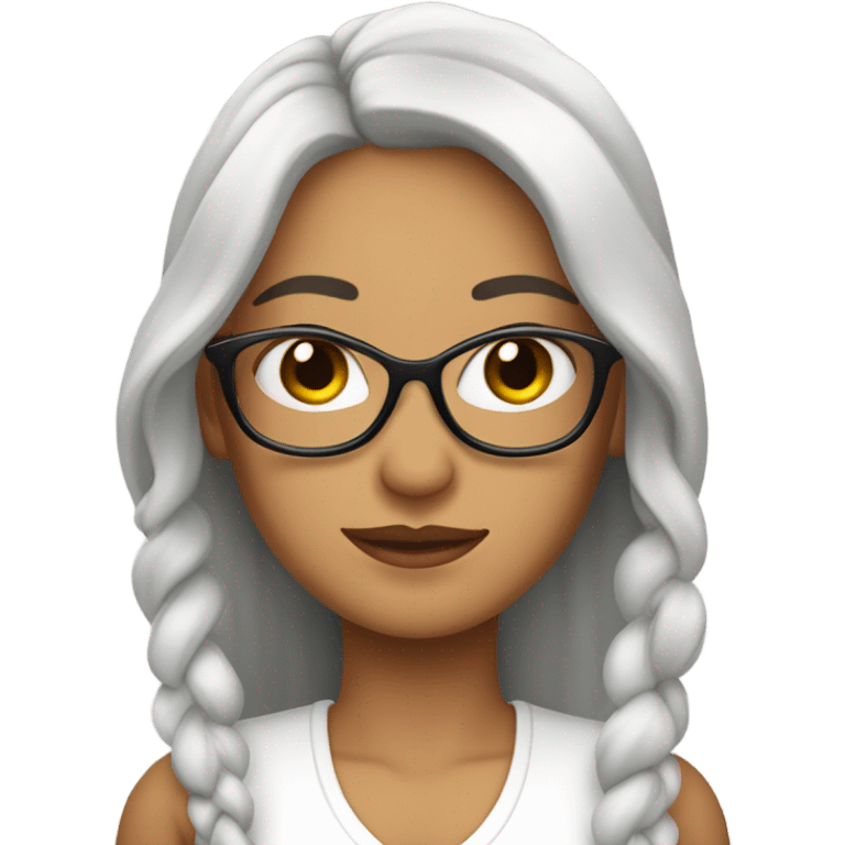 blanca con pelo largo  con trenzas y gafas emoji