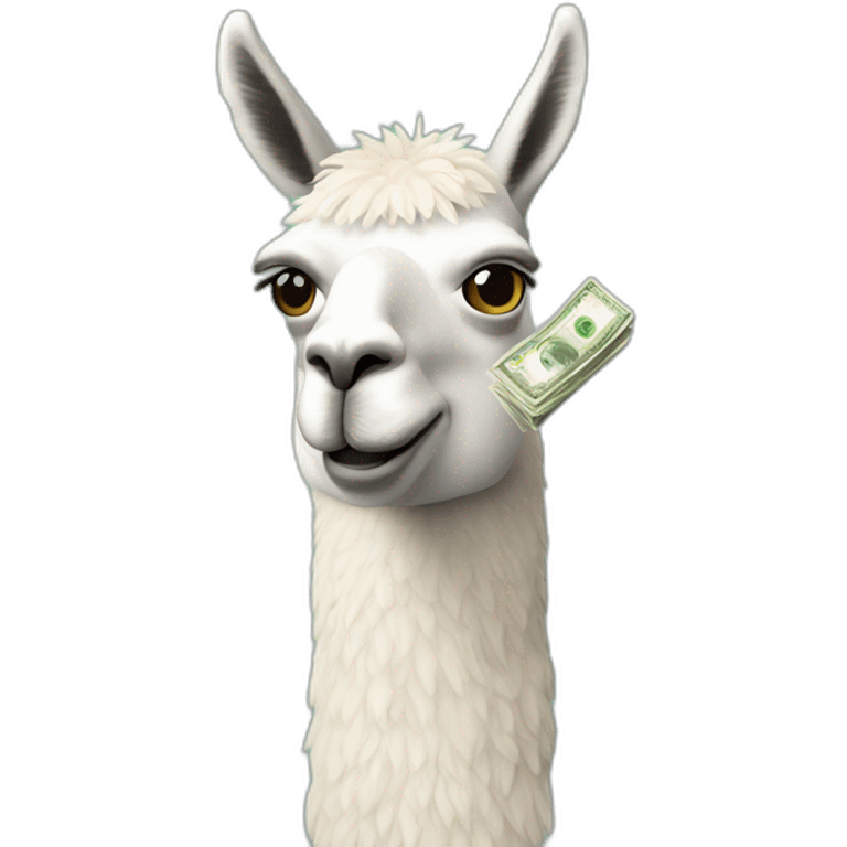 llama with money in the month emoji