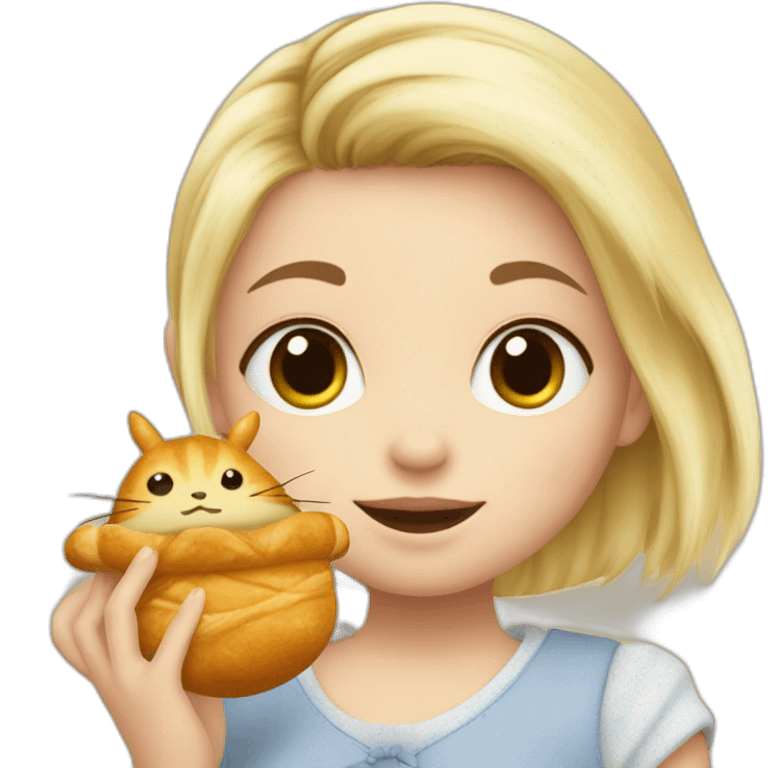 bébé fille blonde avec une peluche Totoro et un croissant  emoji