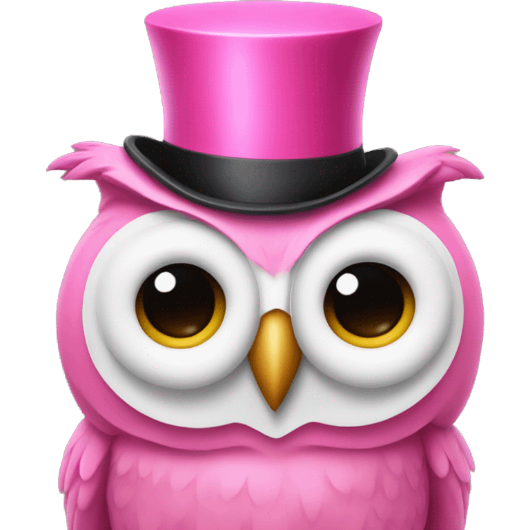 Pink owl with a top hat emoji