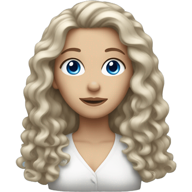 White woman with long curly hair and blue eyes emoji