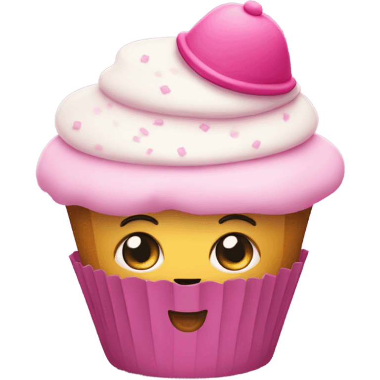 cupcake with a pink hat emoji