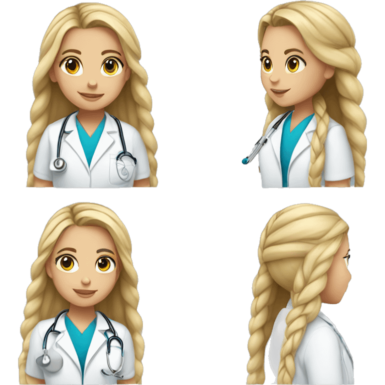 Girl being a doctor with long blonde braid and blue-grey eyes emoji