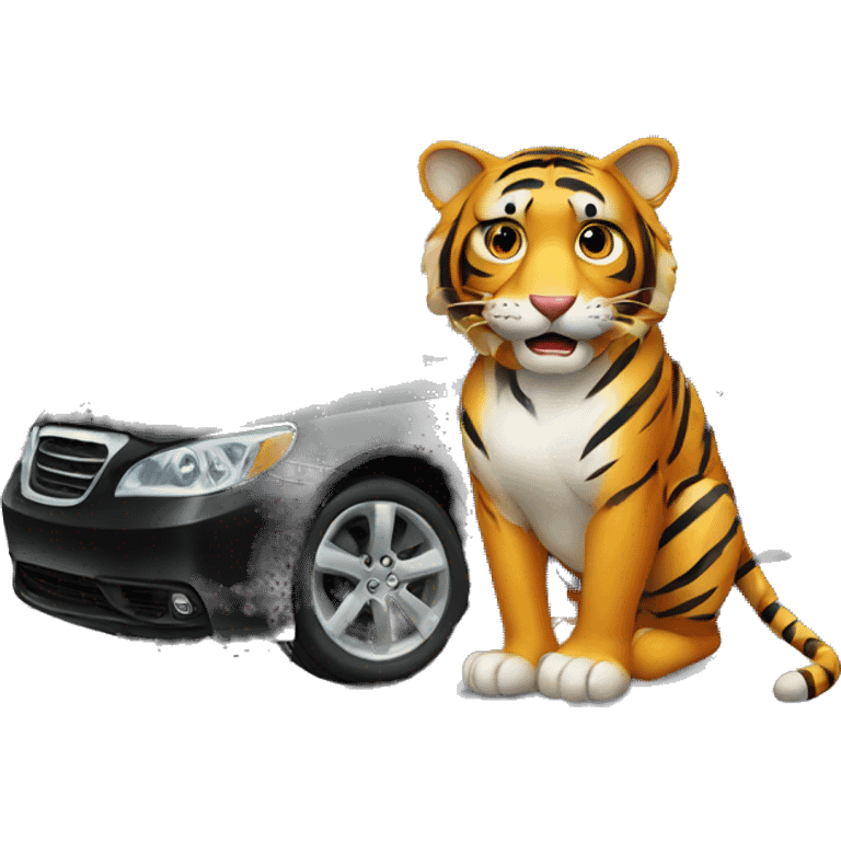 tiger driving black car emoji