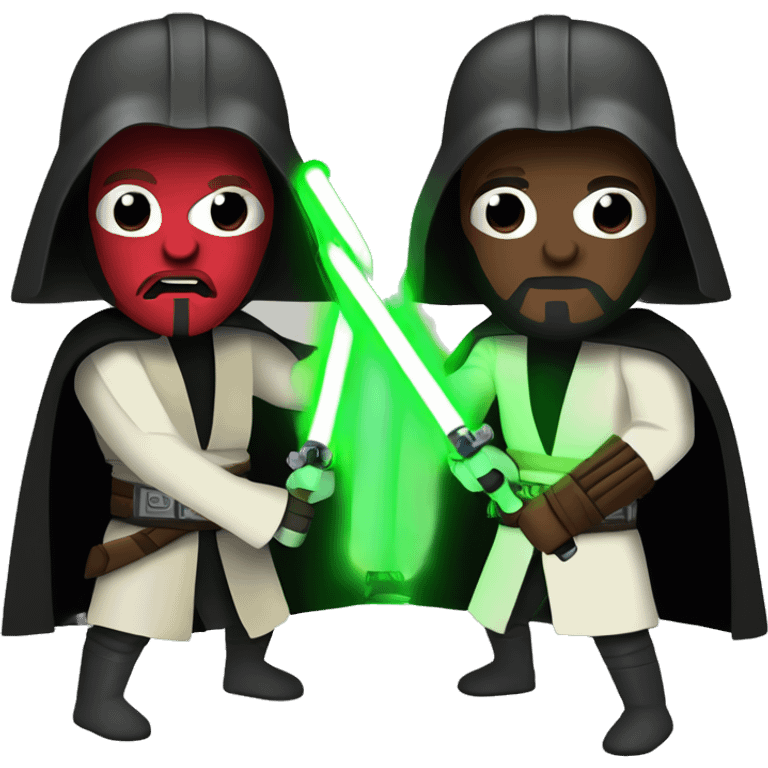 Dark Vador fight Obi-Wan Kenobi green and red lightsabers emoji