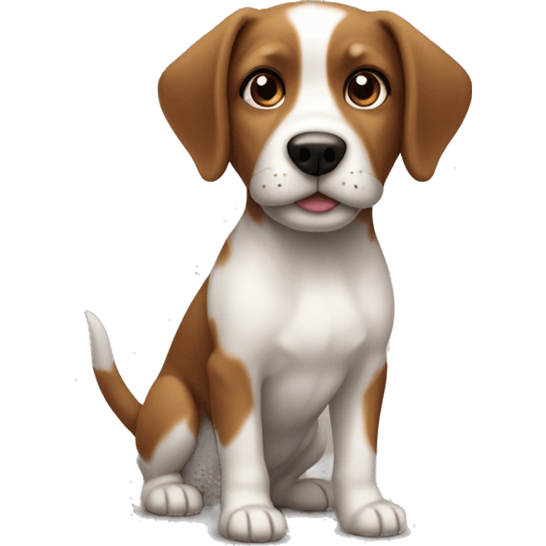 Small brown and white dog with short floppy ears and small nose emoji