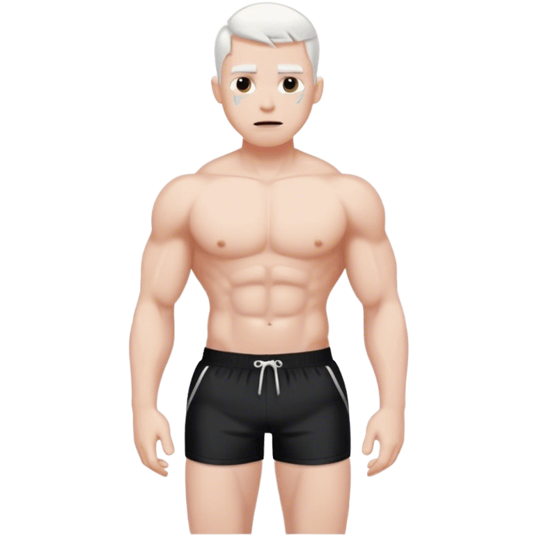 hot Man in black  swimming shorts  white skin dark black short big body emoji