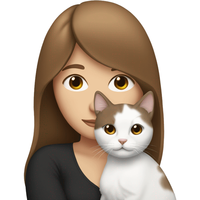 white brown haired women cuddling white and black cat  emoji