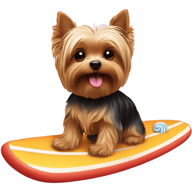 Yorkie surfing on a marshmallow emoji