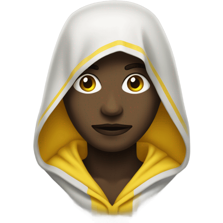 Una persona con máscara negra y capucha amarilla  emoji