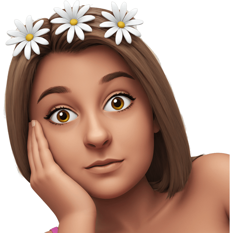 brown-haired girl with flower emoji