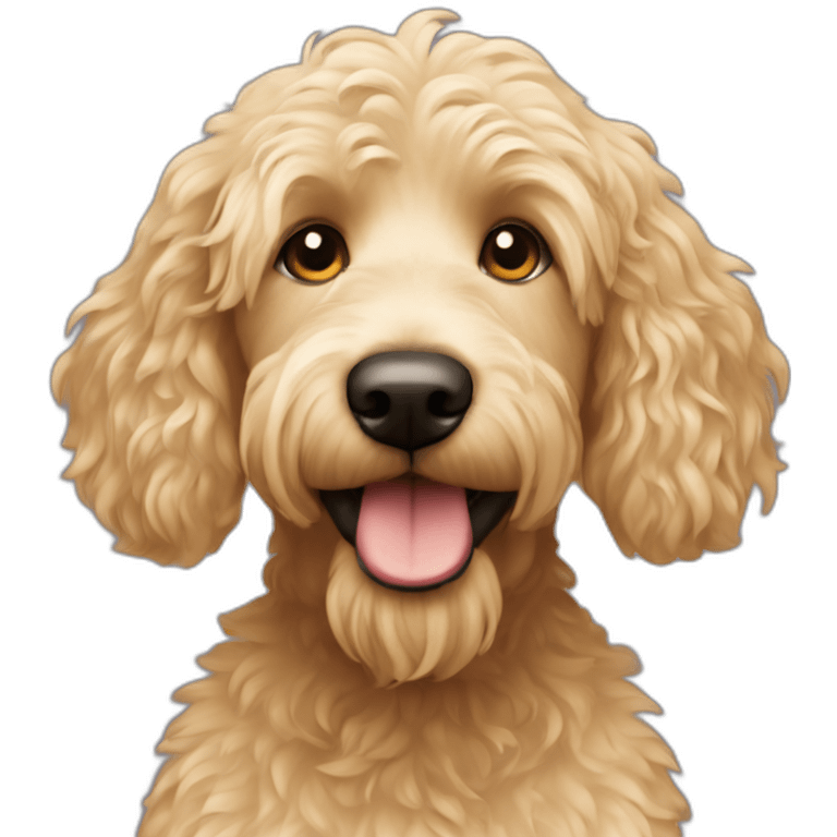 Femme blonde à côté d'un Labradoodle emoji