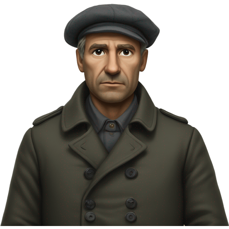 peasant in a pea coat during the 1917 revolution in russia photorealistic serious emoji