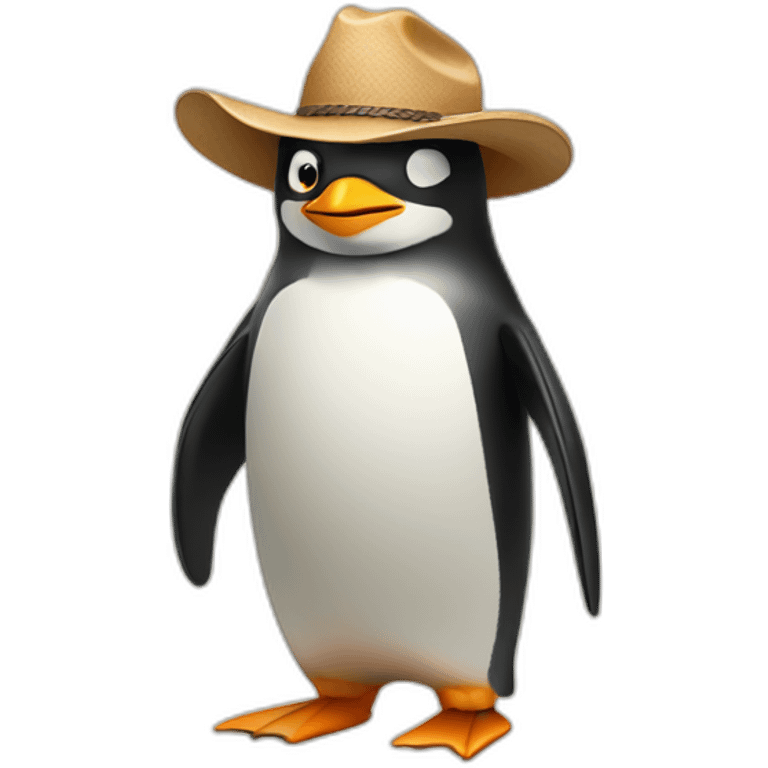 surfing penguin in cowboy hat emoji