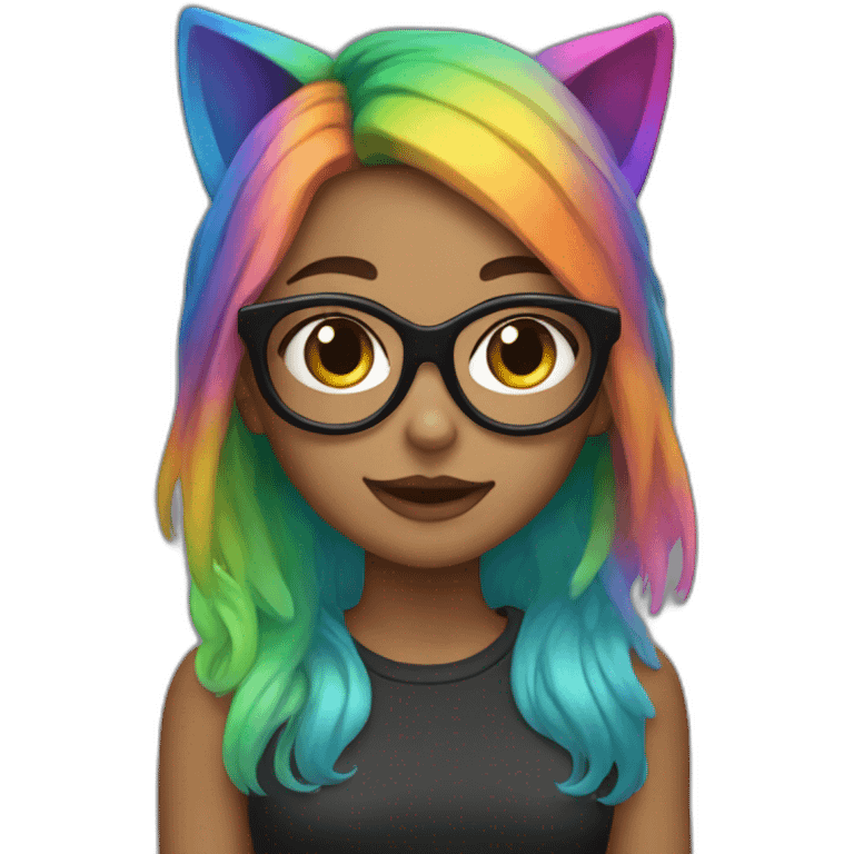 girl with cat ears, rainbow hair and dark glasess emoji