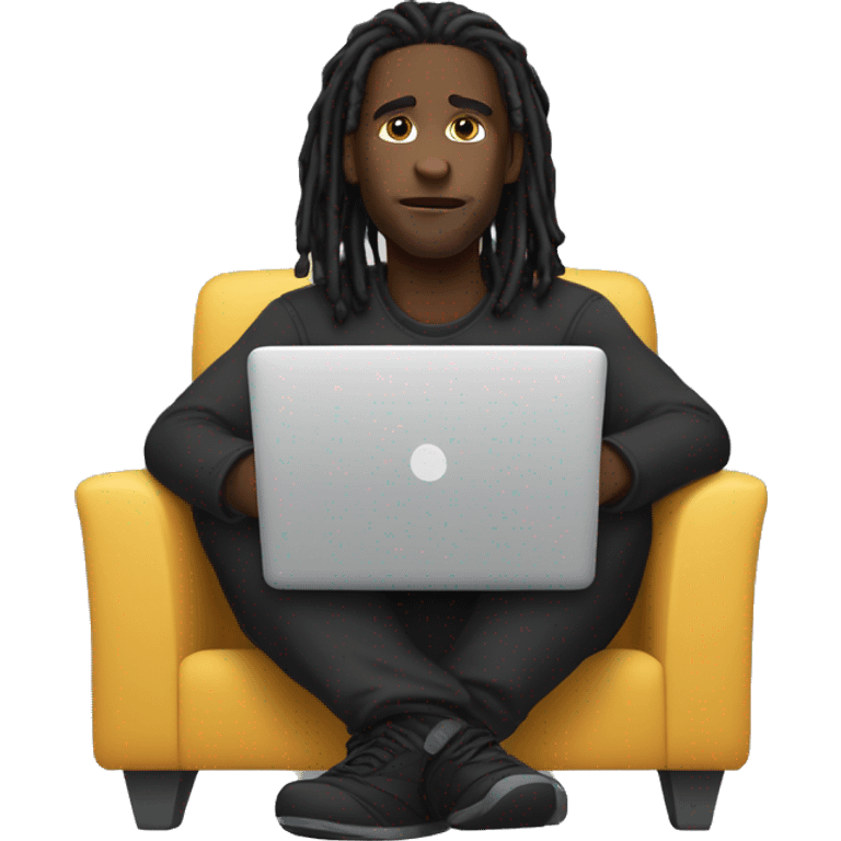 Black-guy-with-dreads-wearing-black-trackstuit-sitting-down-on-chair facing-foward-focused-on-laptop-computer- emoji