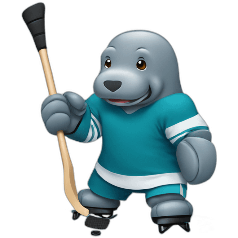 Manatee playing hockey emoji