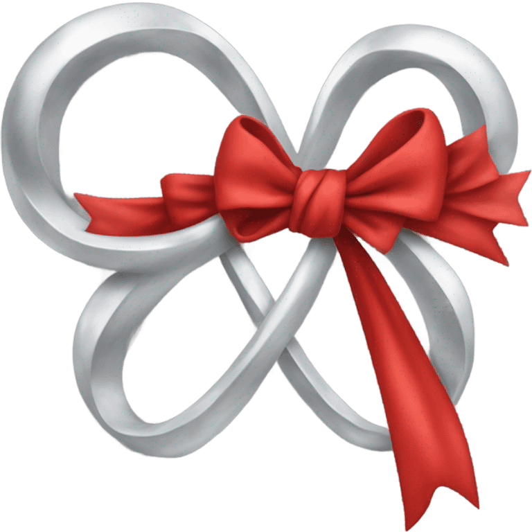 "A vibrant red bow with a silver hollow heart at the base of the bow's knot. The bow should have an intense red color, and the silver heart should be positioned at the center of the knot." emoji