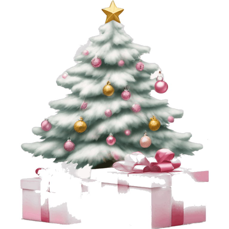 Light pink Christmas gifts under a white Christmas tree  emoji