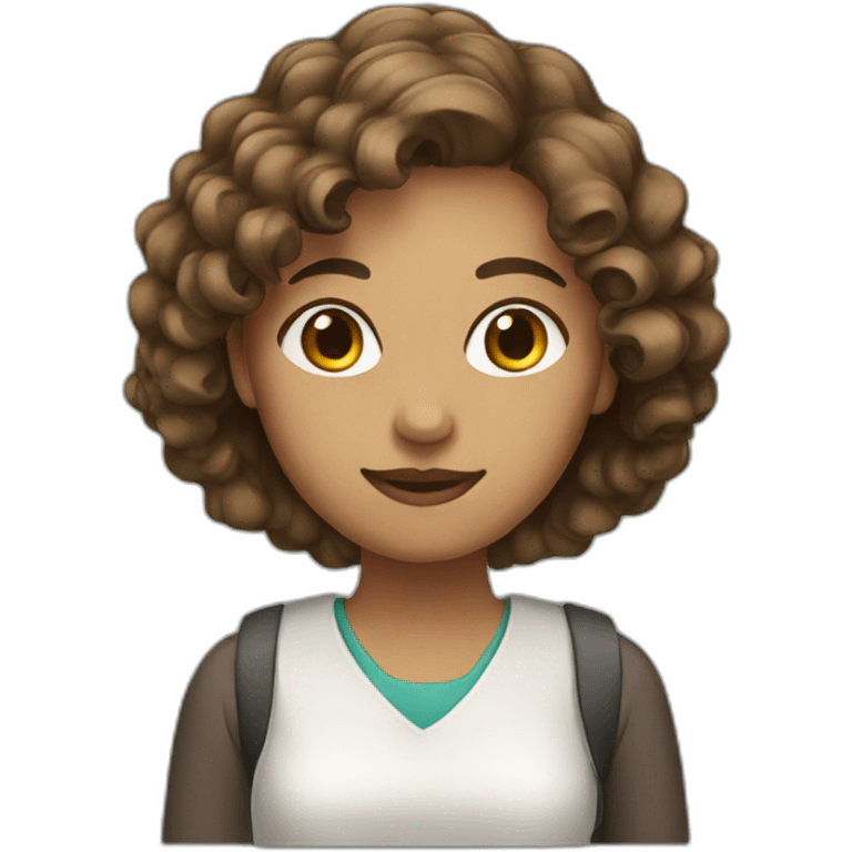 woman student, brown wave hair emoji